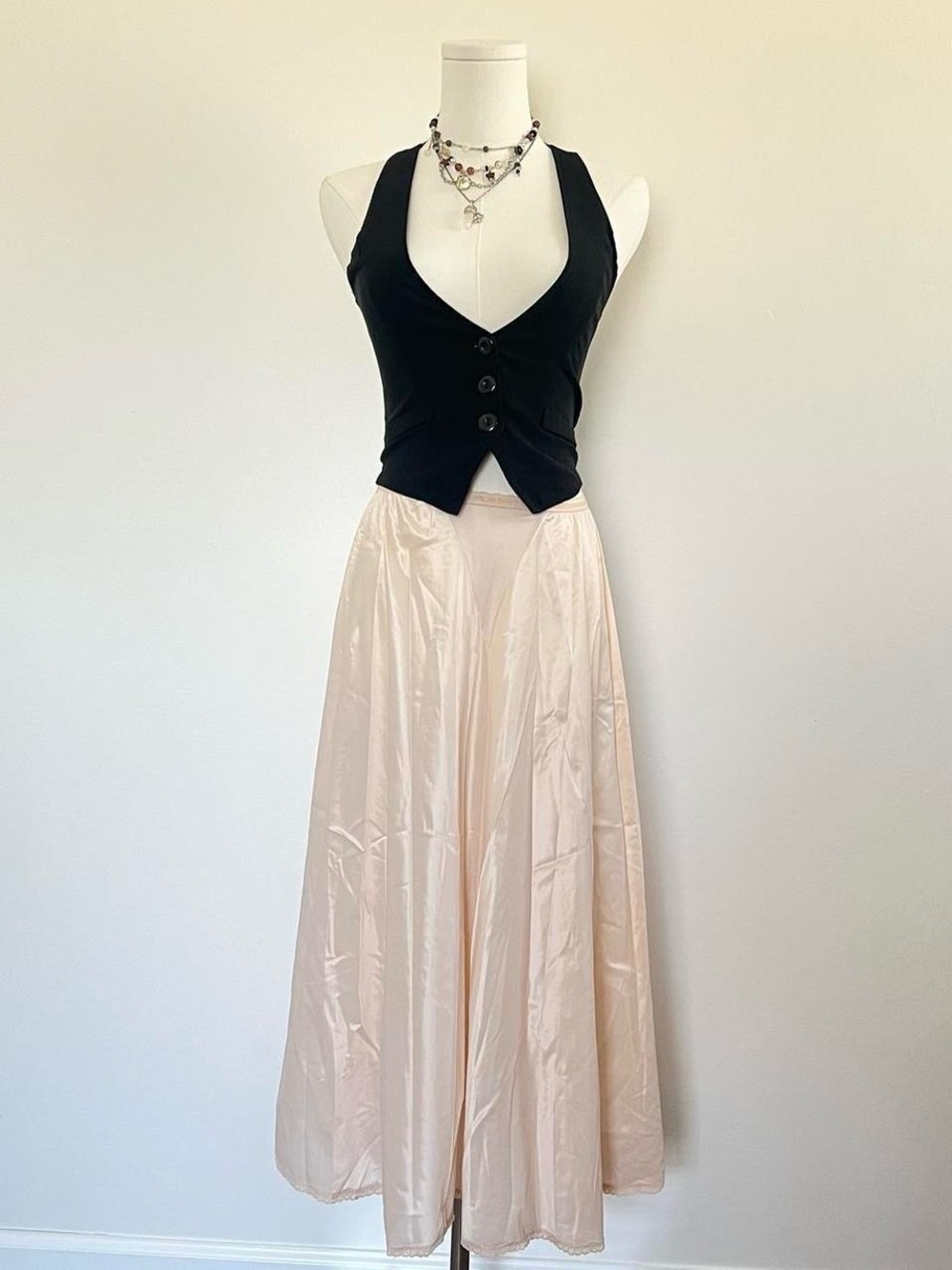 Women's Vintage Satin Off White Slip Skirt